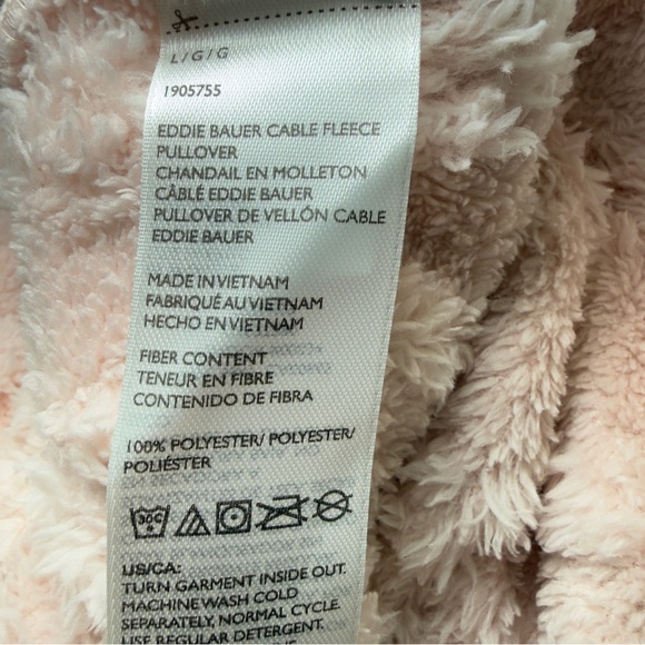 Eddie Bauer Women‎ Pink Large Cable Fleece Plush Textured Pullover - Picture 6 of 7
